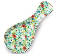 LEAZUL Ceramic Spoon Rest for Stove Top Kitchen Counter Large Spoon Holder Farmhouse Floral Flowers Print Coffee Spoon Cooking Utensil Tools Rest Modern Kitchen Decor
