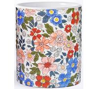 LEAZUL Kitchen Utensil Holder, 7.2" Extra Large Stable Ceramic Vintage Floral Pattern Pink Utensil Crock, Countertop Organizer