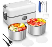 LEAZZLE 200 W Heated Electric Lunch Box with Cutlery and Heat Bag, 220 V Removable Stainless Steel Lunch Box, Heat Box for Office, Picnic, Caravan