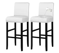 Lebaley 2 Pack Bar Stool Covers with Backs Waterproof Stretch PU Leather Bar Stool Seat Covers Slipcovers for Counter Height Chairs 14"-17" Wide, Removable & Washable for Kitchen Pub Cafe, White