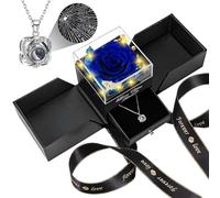 Lebana Preserved Real Blue Rose Birthday Gifts for Women Wife Her Mum Girlfriend Girls Grandma with I Love You Heart Necklace Eternal Rose Flowers on Valentine's Day Mothers Day Christmas Anniversary