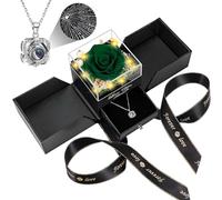 Lebana Preserved Real Green Rose Birthday Gifts for Women Wife Her Mum Girlfriend Girl Grandma with I Love You Heart Necklace Eternal Rose Flowers on Anniversary Valentine's Day Mothers Day Christmas