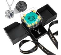 Lebana Preserved Real Navy Blue Rose Birthday Gifts for Women Wife Her Mum Mother Girlfriend Girl Grandma with I Love You Heart Necklace Eternal Rose Flowers on Anniversary Valentine's Day Christmas