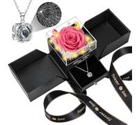 Lebana Preserved Real Pink Rose Birthday Gifts for Women Wife Her Mum Girlfriend Girls Grandma with I Love You Heart Necklace Eternal Rose Flowers on Valentine's Day Mothers Day Christmas Anniversary