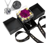 Lebana Preserved Real Purple Rose Birthday Gifts for Women Wife Her Mum Girlfriend Girl Grandma with I Love You Heart Necklace Eternal Rose Flowers on Anniversary Valentine's Day Mother Day Christmas