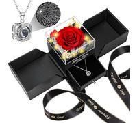 Lebana Preserved Real Red Rose Birthday Gifts for Women Wife Her Mum Girlfriend Girls Grandma with I Love You Heart Necklace Eternal Rose Flowers on Valentine's Day Mothers Day Christmas Anniversary
