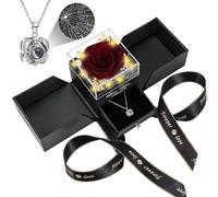 Lebana Preserved Real Wine Red Rose Birthday Gifts for Women Wife Her Mum Mother Girlfriend Girls Grandma with I Love You Heart Necklace Eternal Rose Flowers on Anniversary Valentine's Day Christmas