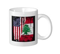 Lebanese American Flag Tea Mugs Novelty Ceramic Drinkware Funny Coffee Mug for Home Cocoa Everyday Use 330Ml