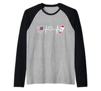 Lebanese American Heartbeat USA Lebanon Flag Map Raglan Baseball Tee
