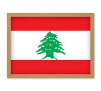 Lebanon National Flag Vexillology World Flags Country Region Poster Artwork Framed Wall Art Print A4 Artery8 Light Oak One Size