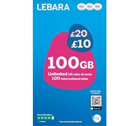 Lebara Mobile SIM Card: 100GB Data SIM Only Plan for £10, Half Price for First 3 Months, No Contract, UK Calls, Texts, International Minutes, EU and India Roaming Included, Fits All Devices