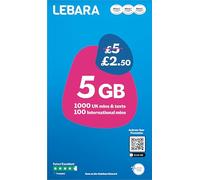 Lebara Mobile SIM Card: 5GB Data SIM Only Plan for £2.50, Half Price for First 3 Months, No Contract, UK Calls, Texts, International Minutes, EU and India Roaming Included, Fits All Devices