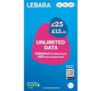 Lebara Mobile SIM Card: Unlimited Data SIM Only Plan for £12.50, Half Price for First 3 Months, No Contract, UK Calls, Texts, International Minutes, EU and India Roaming Included, Fits All Devices