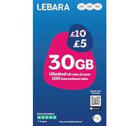 Lebara Mobile SIM Card with 30GB Data Plan for £5, Half Price for First 3 Months, No Contract, UK Calls, Texts, International Minutes, EU and India Roaming Included