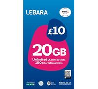 Lebara SIM: 20GB for £10, Half Price First 3 Months, No Contract. Activate, Pay Later. Multi-size, Fits All Devices