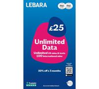 Lebara SIM Card: Unlimited Data for 12.50, Half Price for First 3 Months, No Contract, UK Calls, UK Texts and International Calls Included, Multi-si