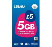 Lebara UK Pay As You Go SIM Card - 5GB Data, 1000 UK Minutes & Texts, 100 International minutes for £5