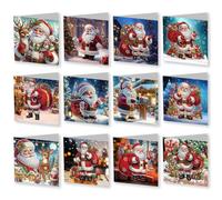 Lebartm 12Pcs Christmas Folding Greeting Card DIY Diamond Art Painting Creative Design Thank You Cards Blessing Gift Greeting Card Set for Birthday Christmas Crafts Gift-Santa Claus