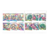 Lebartm 12Pcs DIY Folding Greeting Card Diamond Art Painting Creative Design Thank You Cards Blessing Gift Greeting Card Set for Birthday Christmas Crafts Gift-09