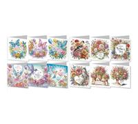 Lebartm 12Pcs DIY Folding Greeting Card Mother's Day Diamond Art Painting Foldable Thank You Cards with White Envelope Blessing Greeting Card Set for Holiday Crafts Gift