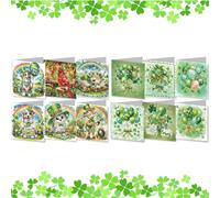 Lebartm 12Pcs DIY Folding Greeting Card St. Patrick's Day Diamond Art Painting Creative Design Foldable Thank You Cards Blessing Greeting Card Set for Holiday Crafts Gift-03