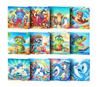 Lebartm 12Pcs DIY Greeting Card Diamond Art Painting Creative Design Thank You Cards Blessing Gift Folding Greeting Card Set for Birthday Christmas Crafts Gift
