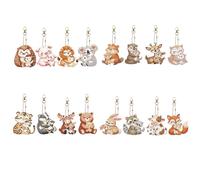 Lebartm 16Pcs DIY Diamond Art Painting Keychain Ornament Diamond Art Handmade Keychains Hanging Pendant Double Sided Spot Drill