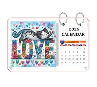 Lebartm 2026 DIY Diamond Art Desk Calendar Creative Design Acrylic Diamond Art Painting Monthly Flip Tabletop Calendars Ornaments for Office Planning Home Decor-Love