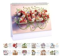 Lebartm 2026 DIY Diamond Art Desk Calendar Creative Design Thick Paper Calendar Ornaments Diamond Art Painting Monthly Flip Tabletop Calendar for Home Office Planning-Goblin