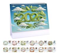 Lebartm 2026 DIY Diamond Art Desk Calendar Creative Design Thick Paper Calendar Ornaments Diamond Art Painting Monthly Flip Tabletop Calendar for Home Office Planning-Wreath02