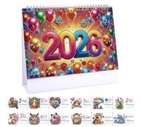 Lebartm 2026 DIY Diamond Art Desk Calendar Creative Design Thick Paper Calendar Ornaments Diamond Art Painting Monthly Flip Tabletop Calendars for Office Home Decor Planning-Animals