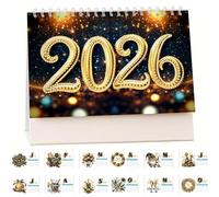 Lebartm 2026 DIY Diamond Art Desk Calendar Creative Design Thick Paper Calendar Ornaments Diamond Art Painting Monthly Flip Tabletop Calendars for Office Home Decor Planning-Happy New Year