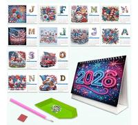 Lebartm 2026 DIY Diamond Art Desk Calendar Creative Design Thick Paper Calendar Ornaments Diamond Art Painting Monthly Flip Tabletop Calendars for Office Home Decor Planning-Independence Day