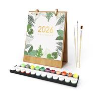 Lebartm 2026 New Calendar Paint by Numbers Kit for Adult 12 Different Green Plants Potted Flowers Hand-Painted Oil Paintings Desk Calendar for Home Office Planning-Green Plants