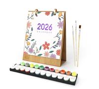 Lebartm 2026 New Calendar Paint by Numbers Kit for Adult 12 Different Green Plants Potted Flowers Hand-Painted Oil Paintings Desk Calendar for Home Office Planning-Flower