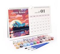 Lebartm 2026 New Calendar Paint by Numbers Kit Wall Calendar 12 Different Famous Attractions Around the World Hand-Painted Oil Paintings Hanging Calendar for Home Office Planning-City Scenery