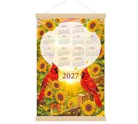 Lebartm 2027 Diamond Art Wall Calendar for Adults Beginners 5D Diamonds Painting Kit with Wood Hanging Scroll Sunflower Floral Craft Calendars for Home Office Planning-Sunflowers