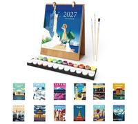 Lebartm 2027 New Desk Calendar Paint by Number Kit for Home Office Planning | 12 Different Floral Landscape Hand-Painted Oil Paintings Desktop Calendar Craft Kit for Adults Beginners