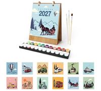 Lebartm 2027 New Desk Calendar Paint by Number Kit for Home Office Planning | 12 Different Floral Landscape Hand-Painted Oil Paintings Desktop Calendar Craft Kit for Adults Beginners