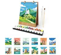 Lebartm 2027 New Desk Calendar Paint by Number Kit for Home Office Planning | 12 Different Floral Landscape Hand-Painted Oil Paintings Desktop Calendar Craft Kit for Adults Beginners
