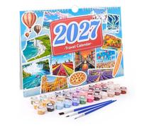 Lebartm 2027 Paint by Numbers Wall Calendar for Adults Beginners 12 Months World Scenic Spots DIY Digital Oil Painting Kit with Brushes for Home Office Wall Decor Art Gift-Landscape