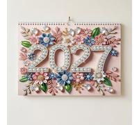 Lebartm 2027 Wall Calendar DIY Diamond Art Painting Hanging Calendar Horizontal 17x25cm Hanging Loop from January 2027 to December for Home Office Planning-Flowers02