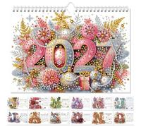 Lebartm 2027 Wall Calendar DIY Diamond Art Painting Hanging Calendar Horizontal 17x25cm Hanging Loop from January 2027 to December for Home Office Planning-Alphabet