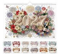 Lebartm 2027 Wall Calendar DIY Diamond Art Painting Hanging Horizontal Calendar 6.7" x9.9" with Hanging Loop from January 2027 to December for Home Office Planning-Flowers03