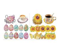 Lebartm 20Pcs Diamond Art Painting Coaster with Holder DIY Easter Egg Diamond Art Round Wooden Coasters for Adults Beginners Creative Diamond Art Craft Supplies for Home Decorations