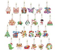 Lebartm 24Pcs Christmas Diamond Art Keychain Kit for Adults Beginners Letter Double Sided Hanging Key Chains Arts and Crafts Gifts-Christmas
