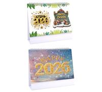 Lebartm 2Pcs 2026 DIY Diamond Art Desk Calendar Creative Design Thick Paper Calendar with To Do List Ornaments Diamond Art Painting Monthly Flip Tabletop Calendar for Home Office Planning