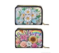 Lebartm 2Pcs Credit Card Holder Diamond Art Painting PU Wallet ID Card Case Zipper Anti-demagnetization Business Accordion Wallet Gift for Women Men Travel-01