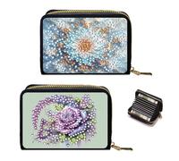 Lebartm 2Pcs Credit Card Holder Diamond Art Painting PU Wallet ID Card Case Zipper Anti-demagnetization Business Accordion Wallet Gift for Women Men Travel-02