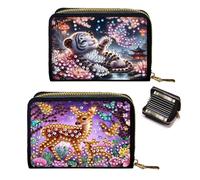 Lebartm 2Pcs Credit Card Holder Diamond Art Painting PU Wallet ID Card Case Zipper Anti-demagnetization Business Accordion Wallet Crafts Gift for Women Men Travel-04